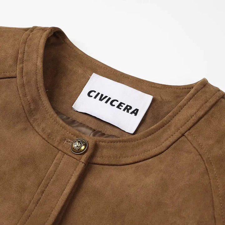 Suede Button-Up Pockets Coat