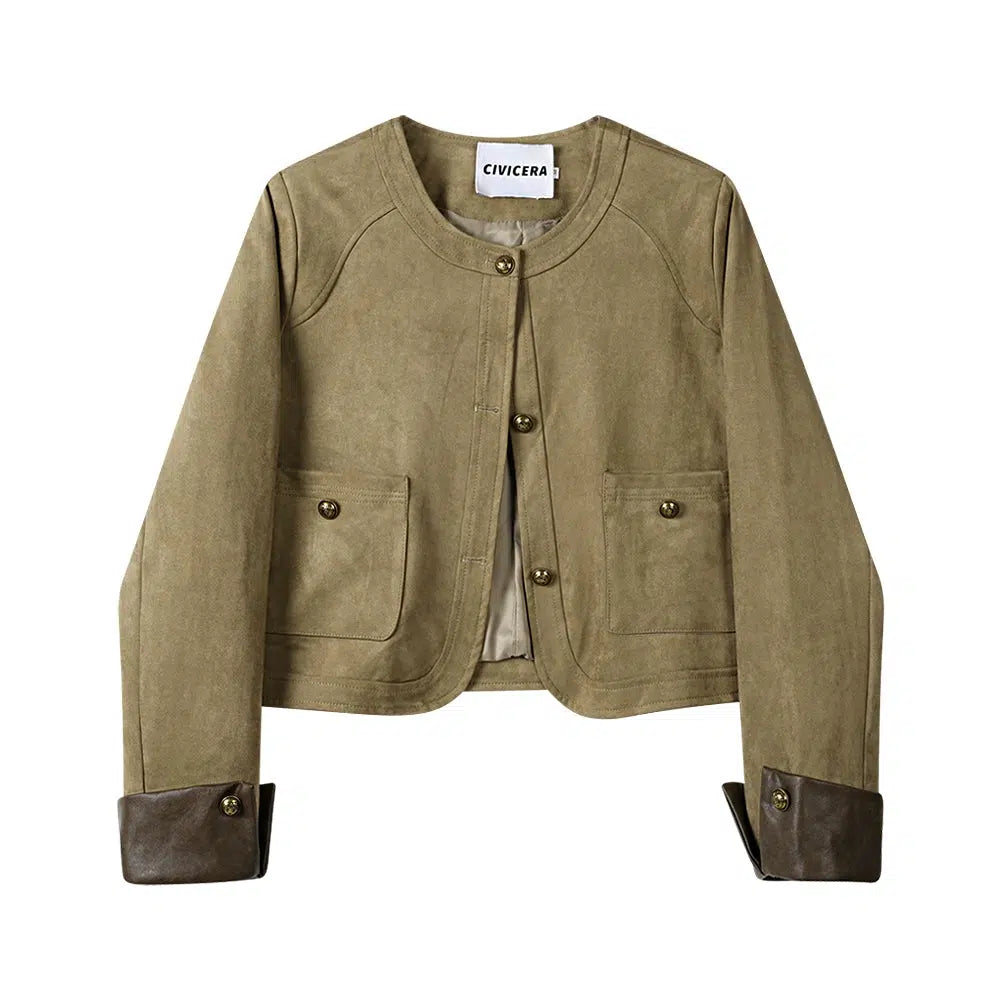 Suede Button-Up Pockets Coat