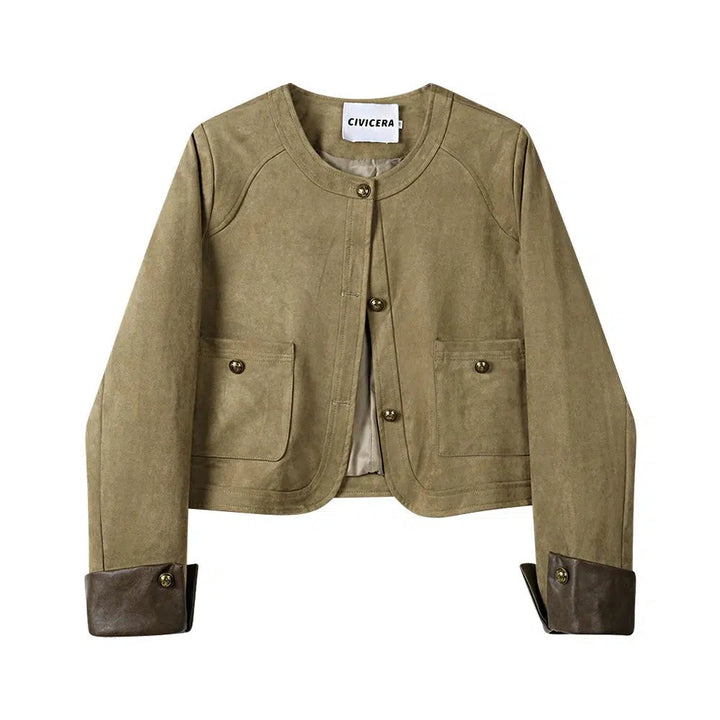 Suede Button-Up Pockets Coat