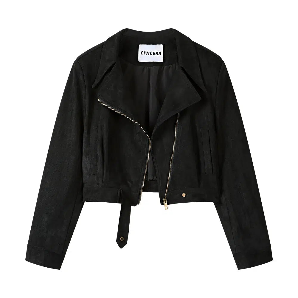 Belted Hem Suede Cropped Jacket