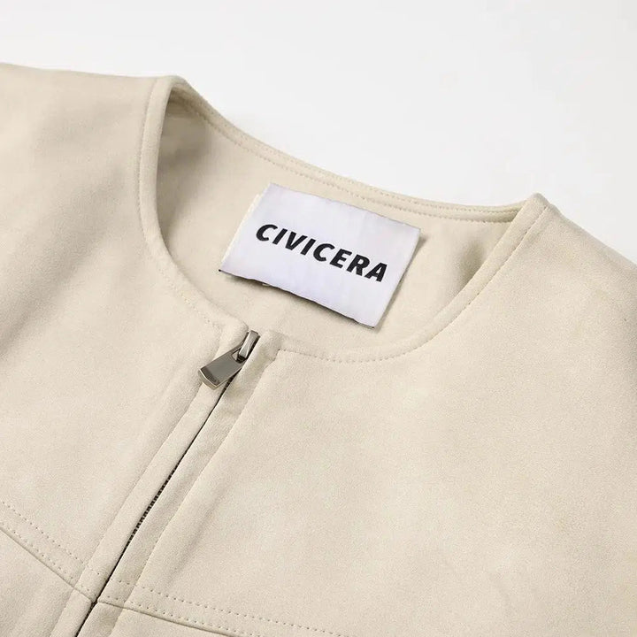 Suede Zip-Up Pockets Coat