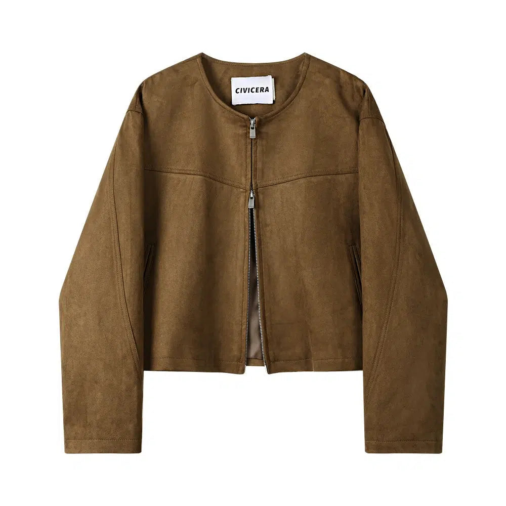 Suede Zip-Up Pockets Coat