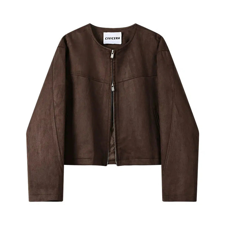 Suede Zip-Up Pockets Coat