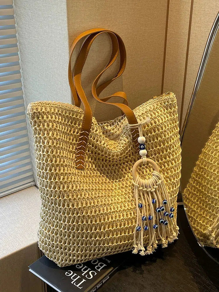 Tassel Charm Handwoven Tote Bag