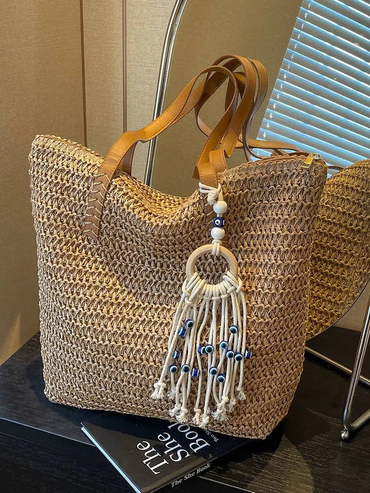 Tassel Charm Handwoven Tote Bag