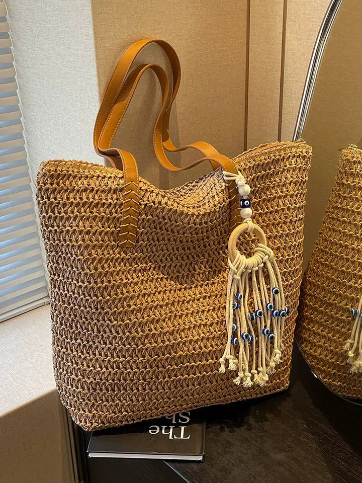 Tassel Charm Handwoven Tote Bag