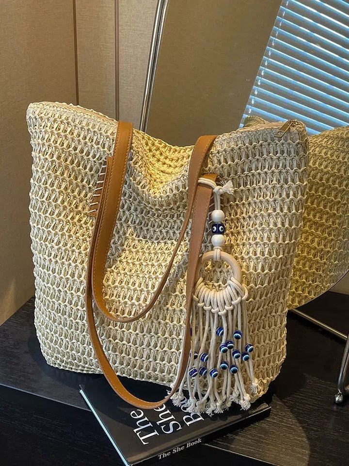 Tassel Charm Handwoven Tote Bag