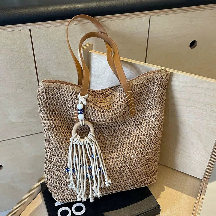 Tassel Charm Handwoven Tote Bag