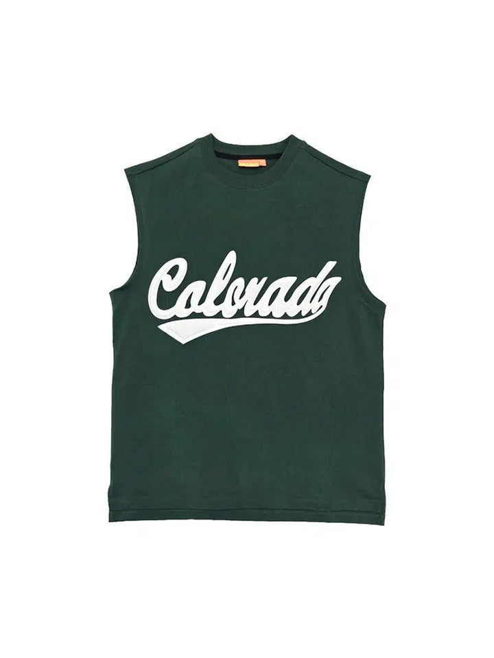 Text Print Crewneck Tank Top