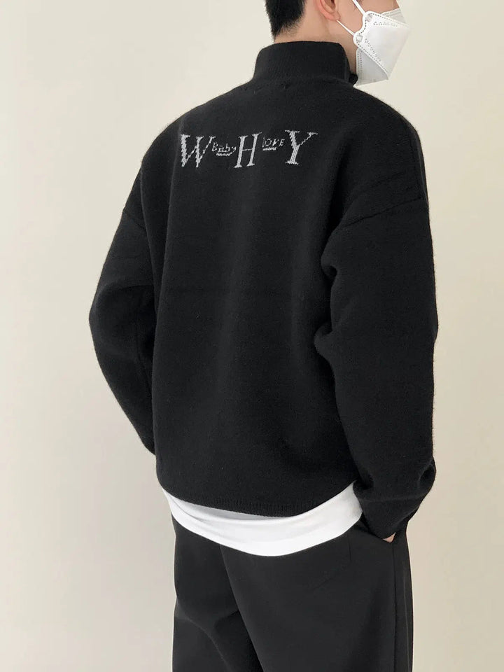 Text Print Stand Collar Sweater