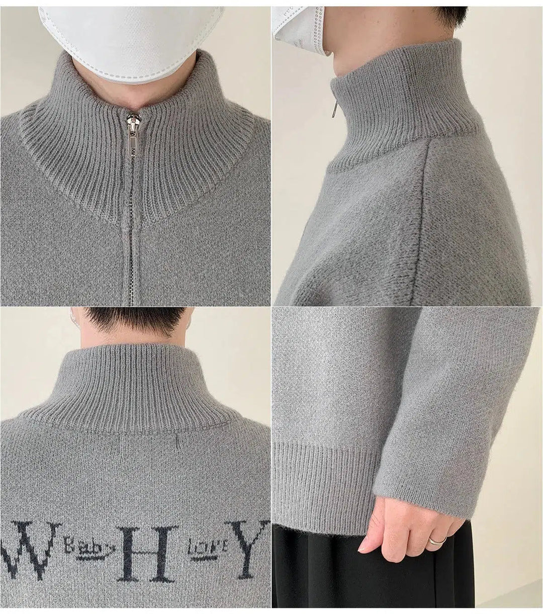 Text Print Stand Collar Sweater