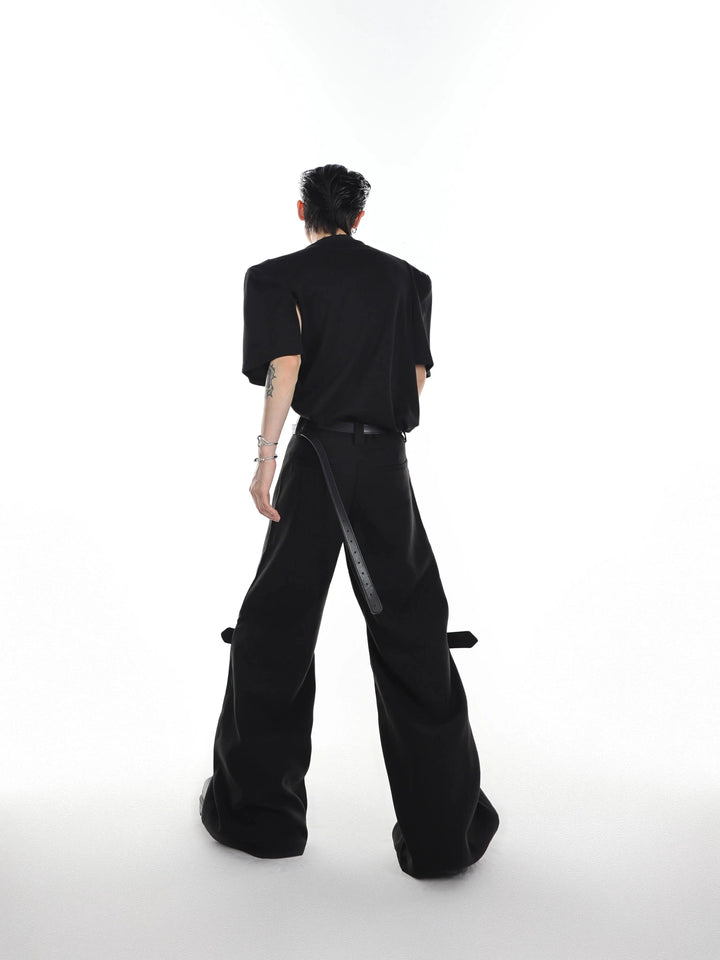 Texture Twill Tie-back Flared Casual Pants