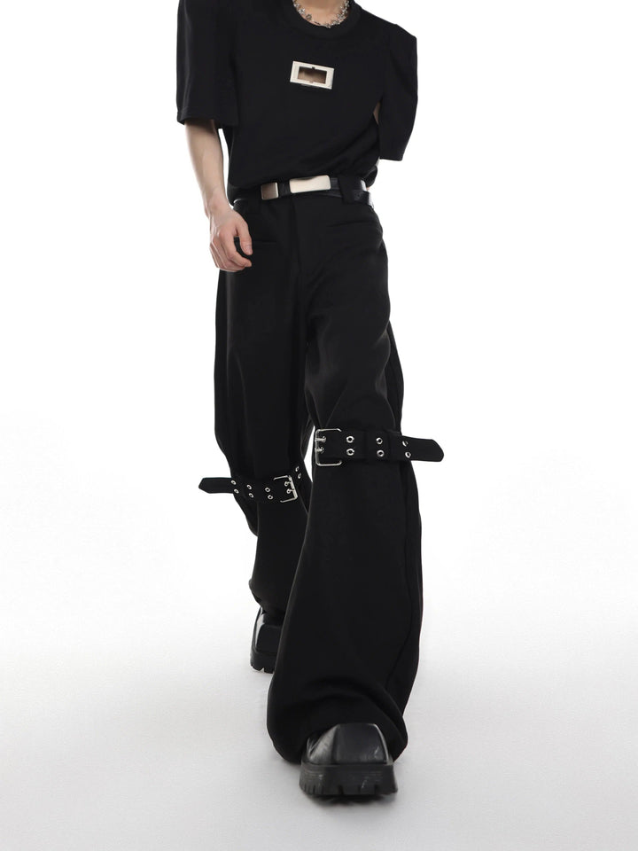 Texture Twill Tie-back Flared Casual Pants