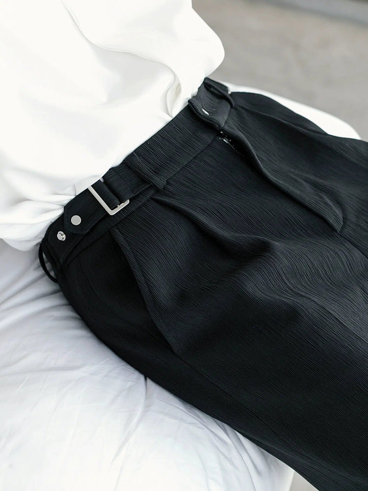 Textured Fabric Wide-Leg Casual Pants