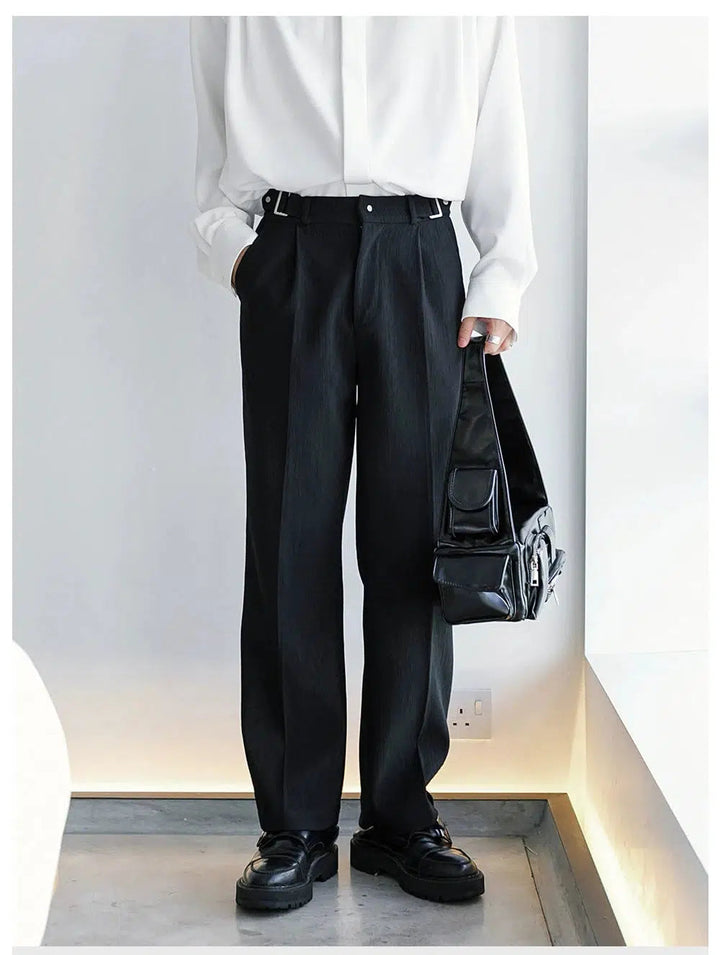 Textured Fabric Wide-Leg Casual Pants