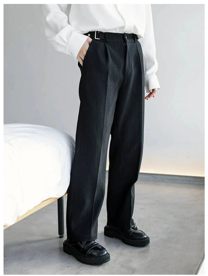 Textured Fabric Wide-Leg Casual Pants