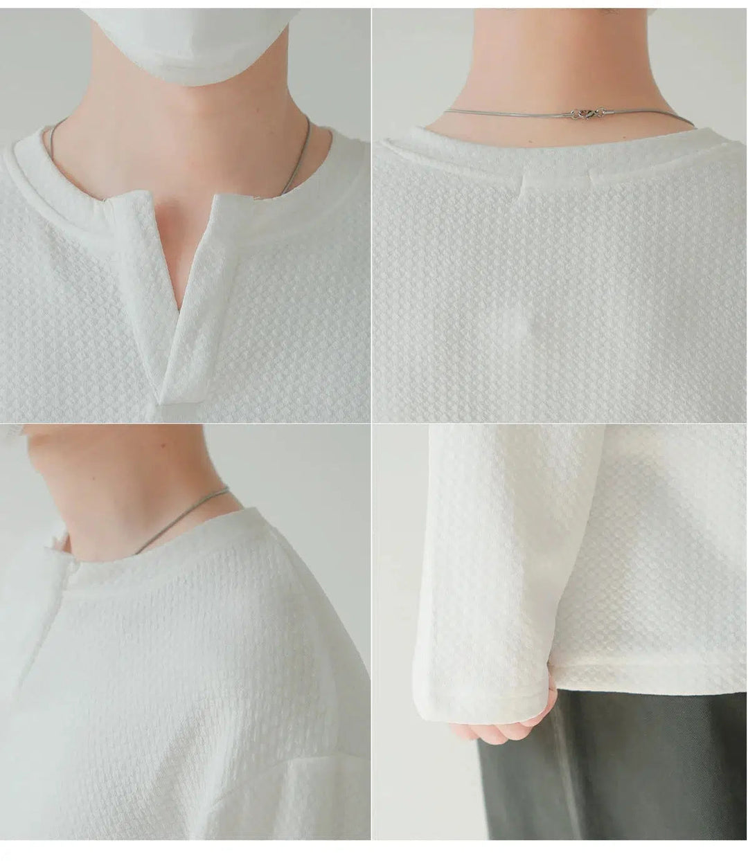 Textured V-neck Long Sleeve T-shirt