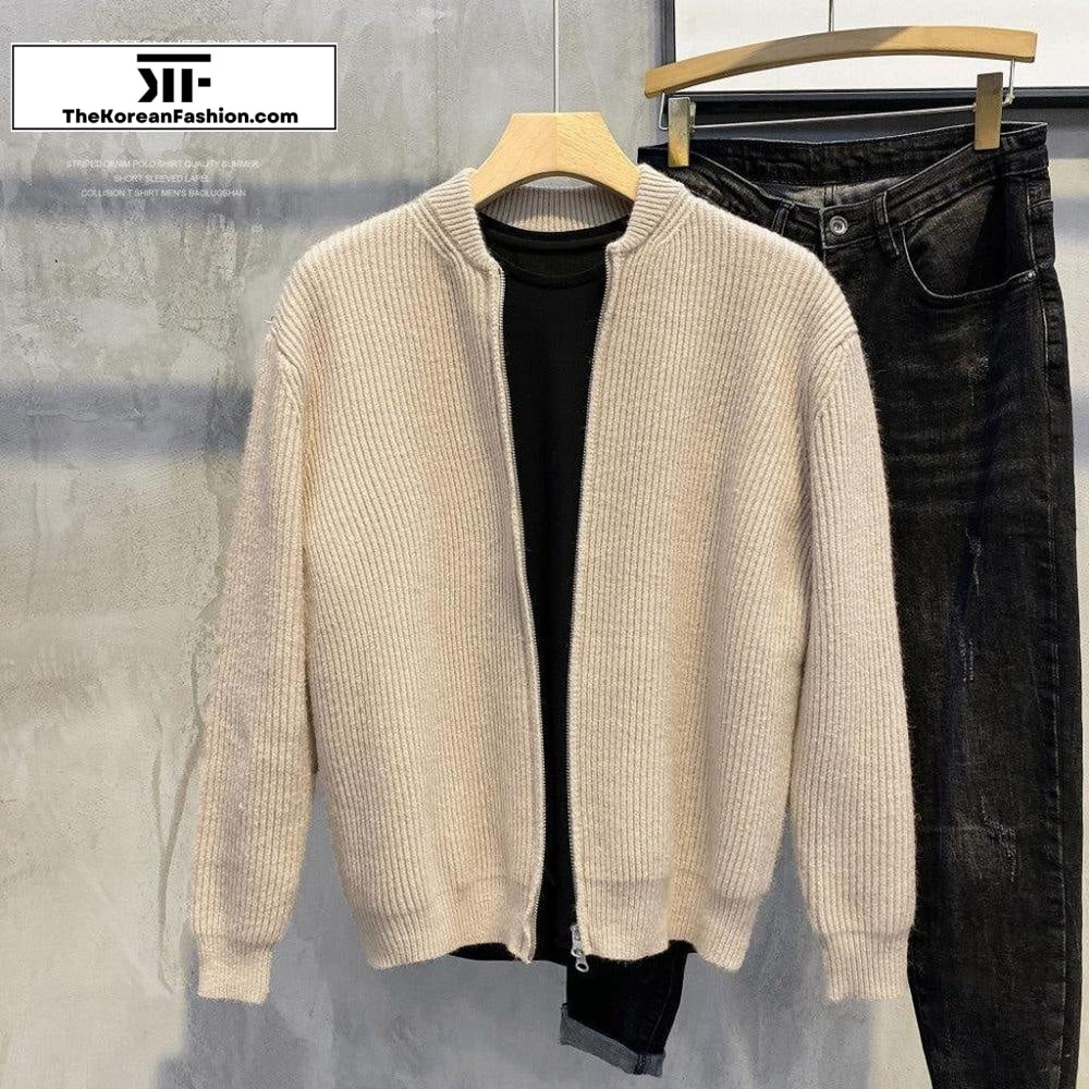 Thick Baseball Collar Knitwear Cardigan