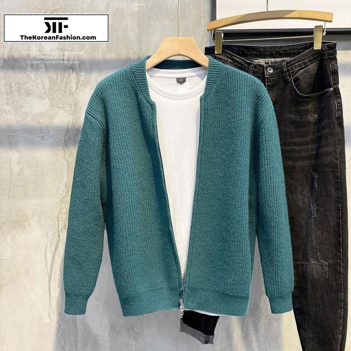 Thick Baseball Collar Knitwear Cardigan