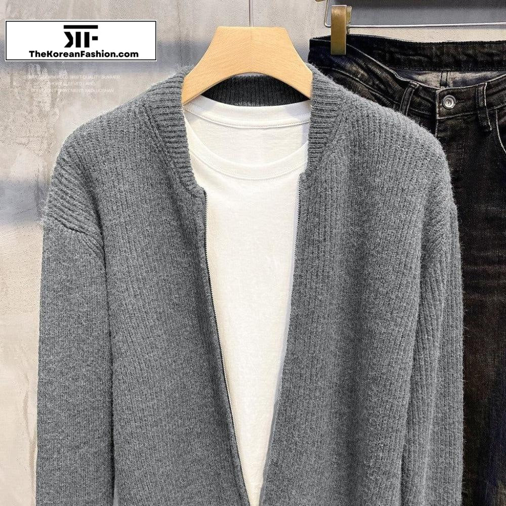 Thick Baseball Collar Knitwear Cardigan