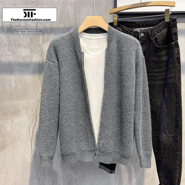 Thick Baseball Collar Knitwear Cardigan