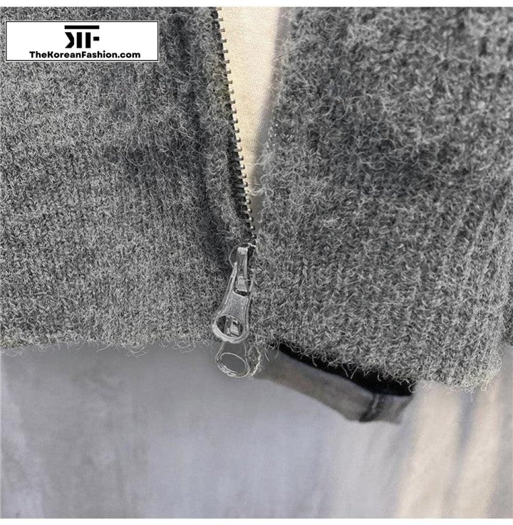 Thick Baseball Collar Knitwear Cardigan