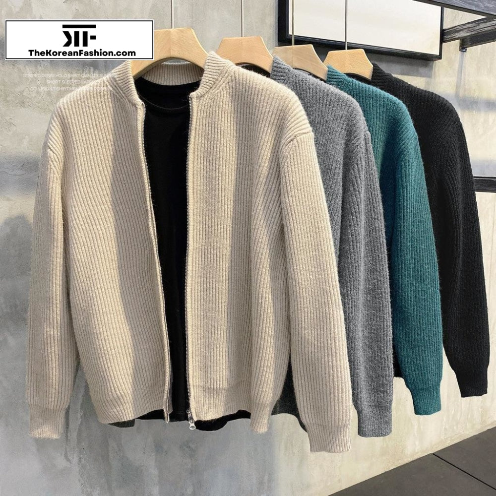 Thick Baseball Collar Knitwear Cardigan