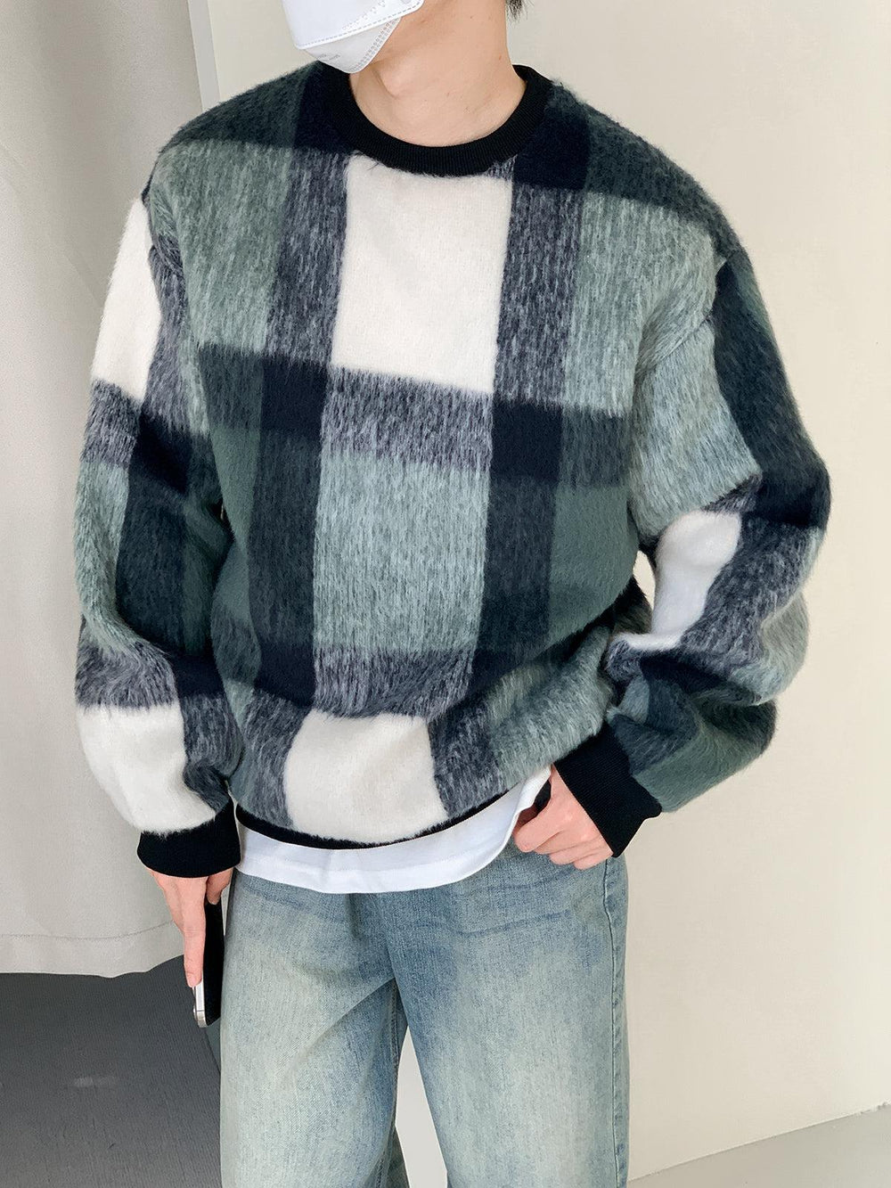 Thick Loose Mohair Plaid Sweater