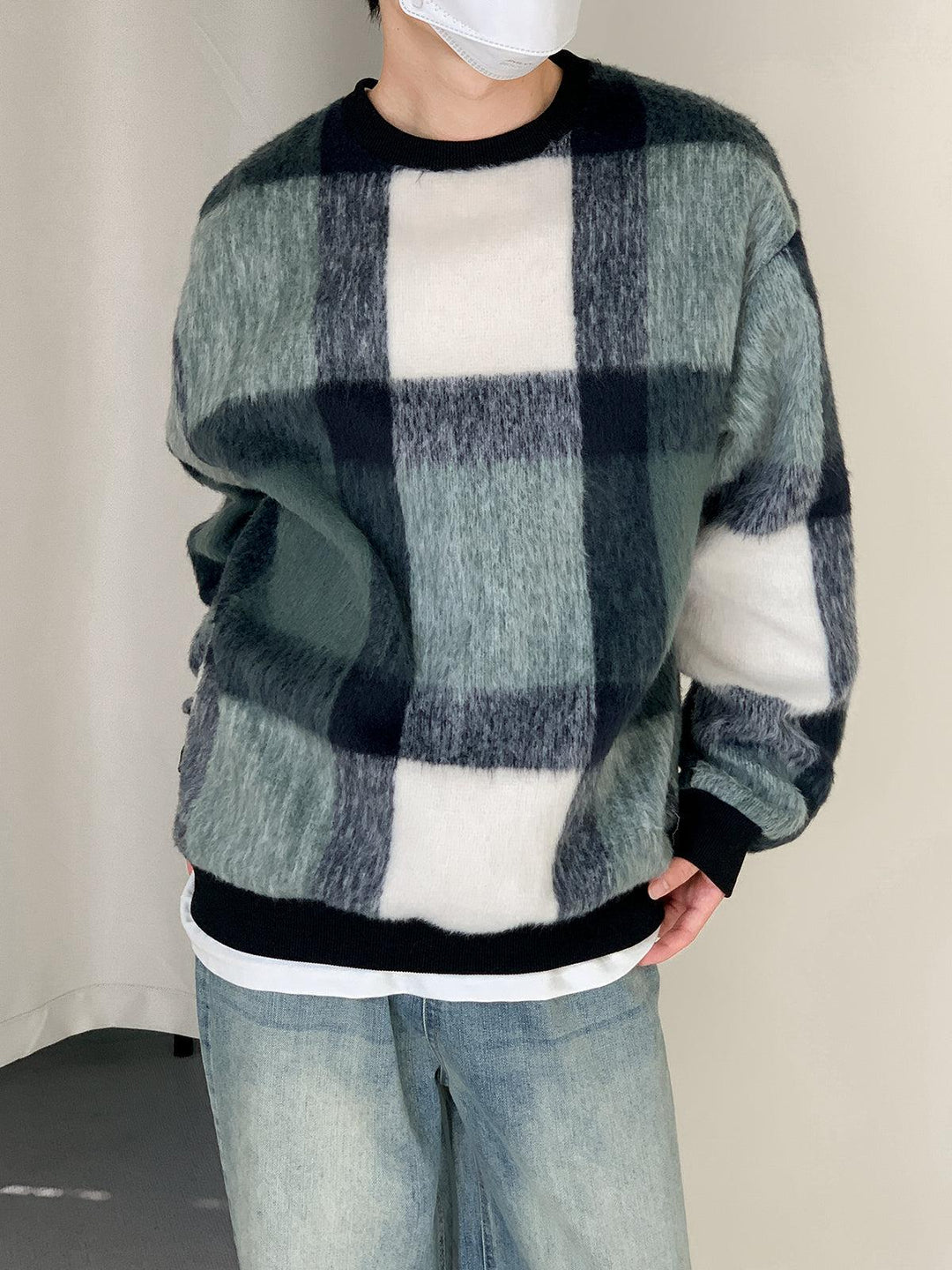 Thick Loose Mohair Plaid Sweater