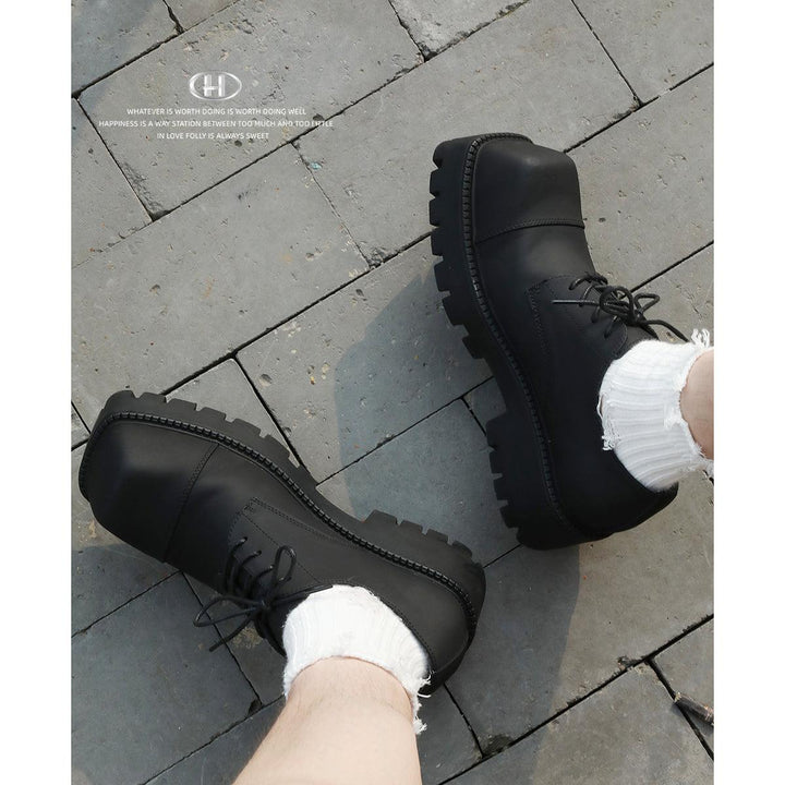 Thick-soled Black Square Toe Shoes