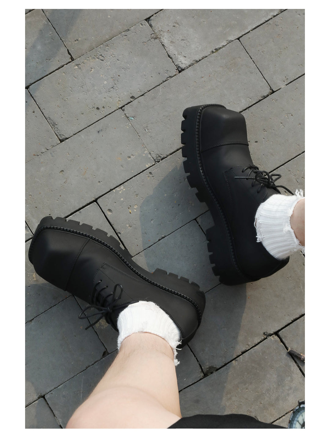 Thick-soled Black Square Toe Shoes