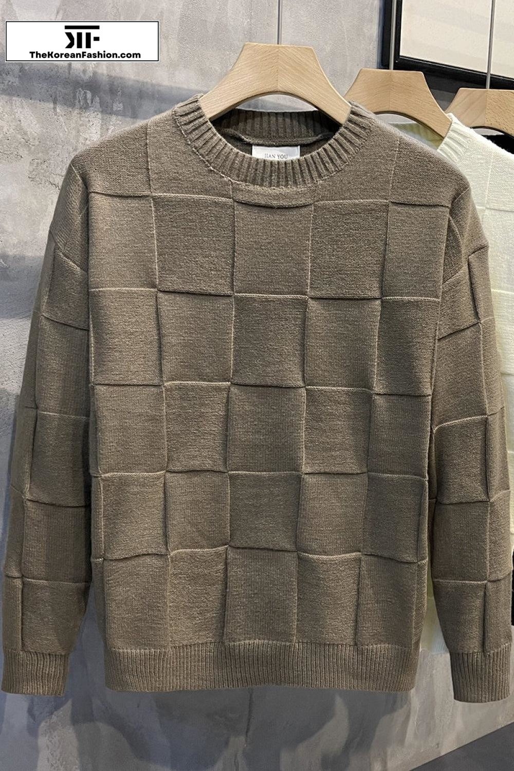 Three-Dimensional Soft Plaid Sweater