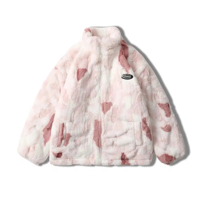 Tie-dye Gradient Color Faux Rabbit Fur Coat