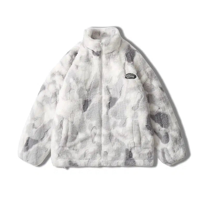 Tie-dye Gradient Color Faux Rabbit Fur Coat