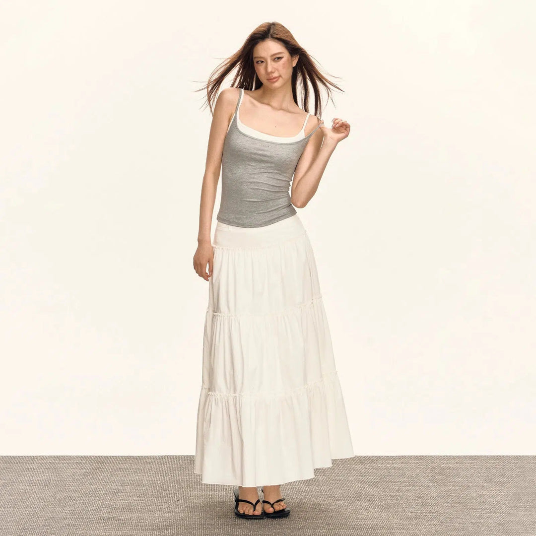 Tiered Maxi Skirt with Elastic Waistband