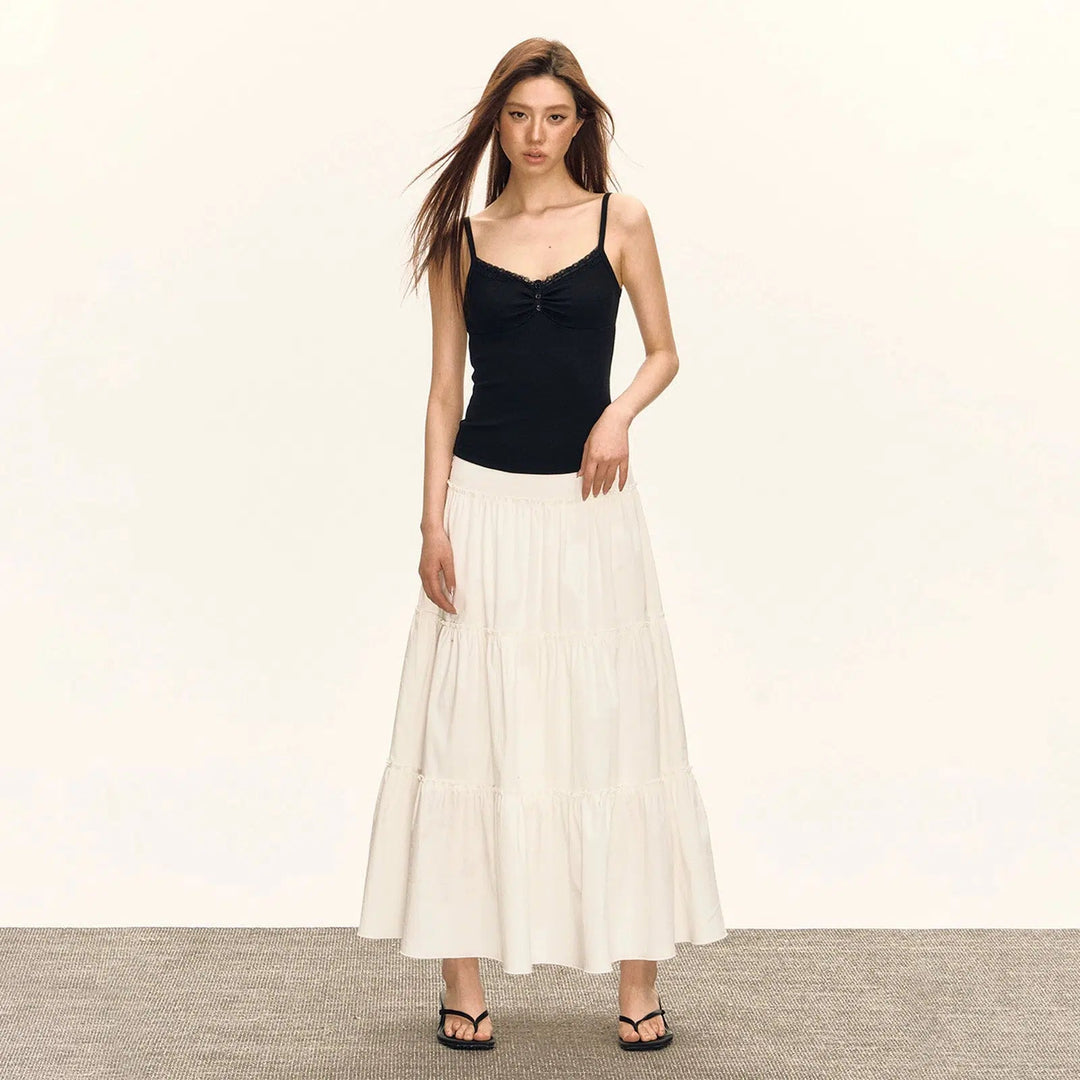 Tiered Maxi Skirt with Elastic Waistband