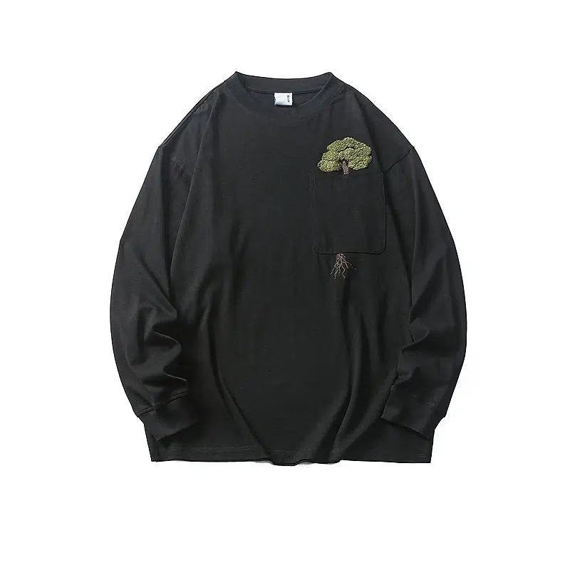 Tree Embroidered Long Sleeve Pullover