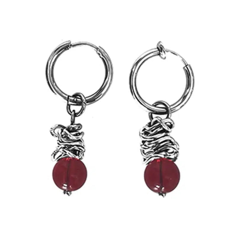 Trendy Hoop Earrings with Bead Pendant