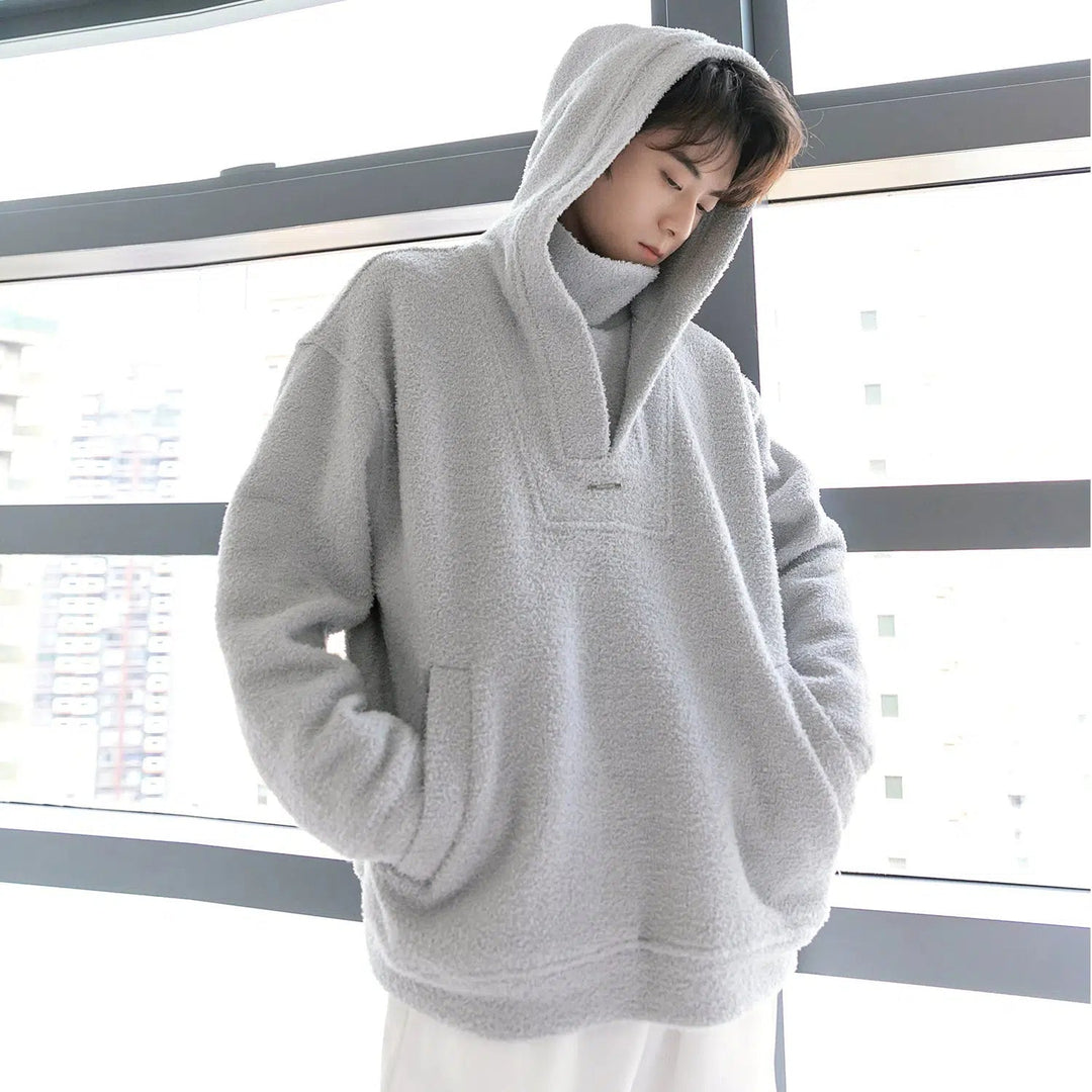 Turtleneck Hooded Casual Sweatshirt S Grey