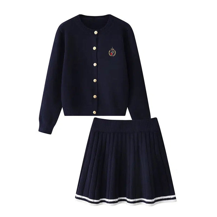 Knitted Cardigan and Pleated Skirt Set