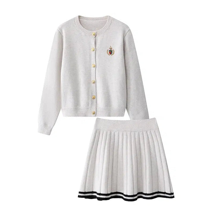 Knitted Cardigan and Pleated Skirt Set