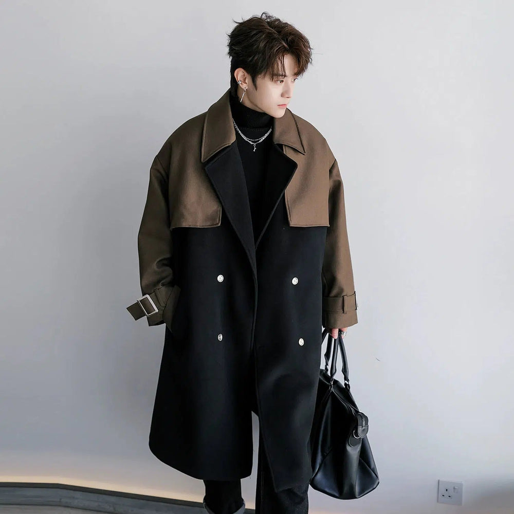 Two-Tone Double-Breasted Wool Coat