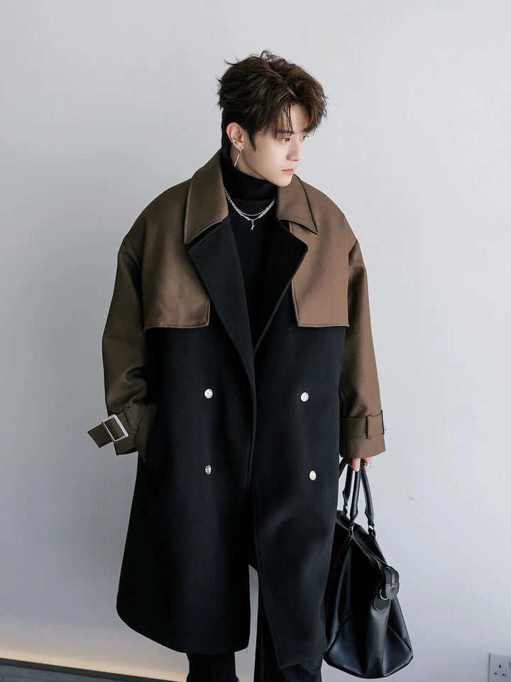 Two-Tone Double-Breasted Wool Coat