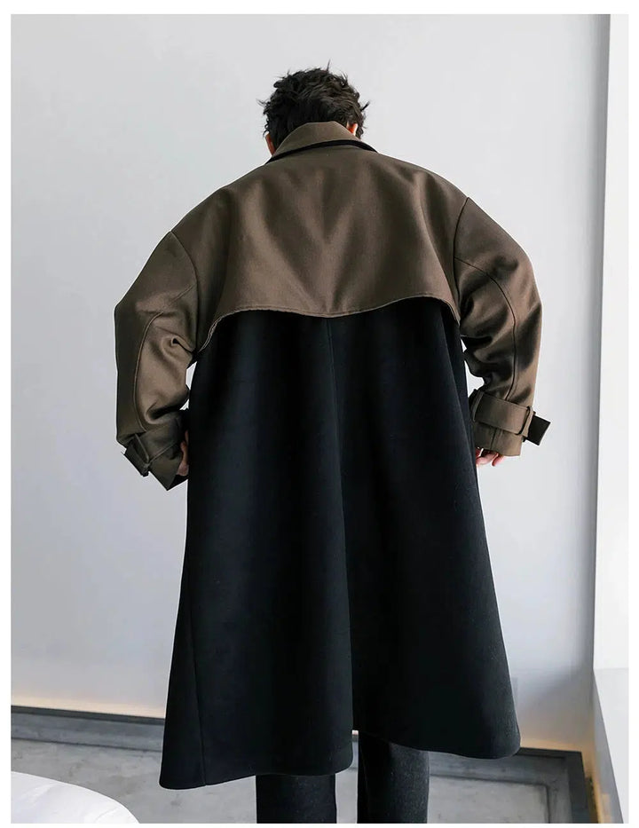 Two-Tone Double-Breasted Wool Coat