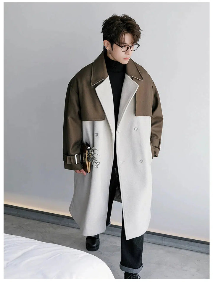 Two-Tone Double-Breasted Wool Coat