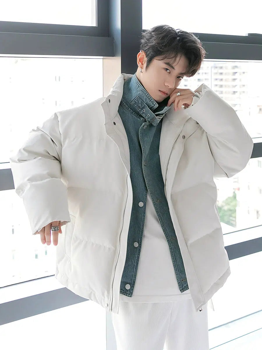 Two piece Denim Puffer Jacket S White