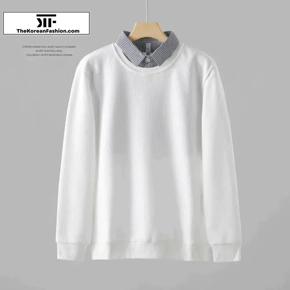 Two-piece Textured Pit Strip Collar Sweatshirt