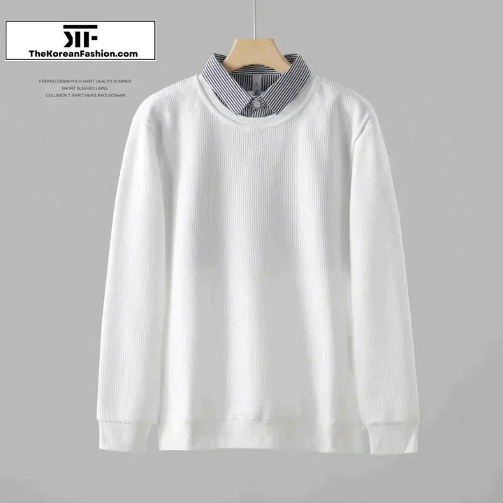 Two-piece Textured Pit Strip Collar Sweatshirt