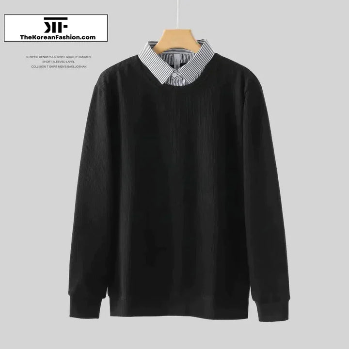 Two-piece Textured Pit Strip Collar Sweatshirt