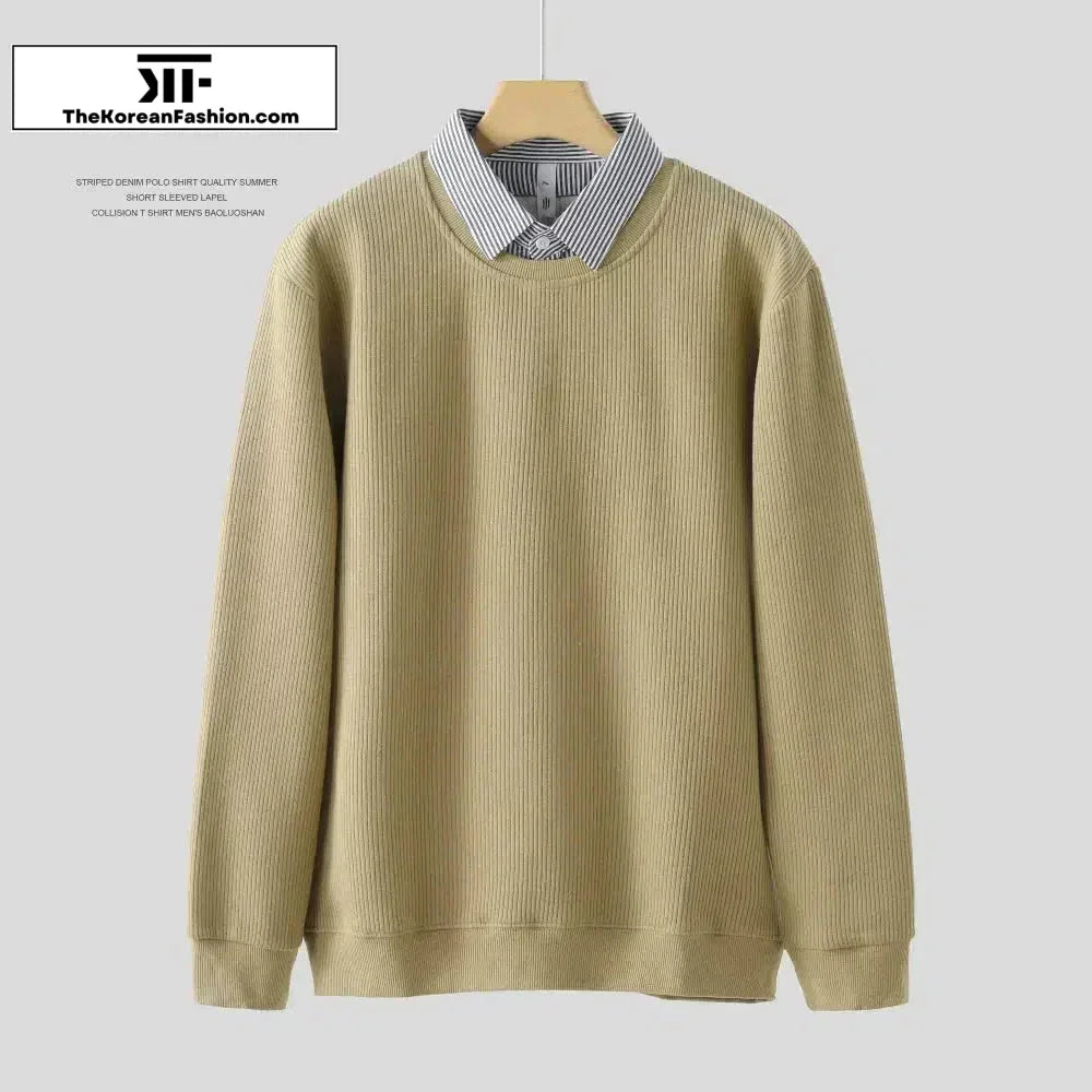 Two-piece Textured Pit Strip Collar Sweatshirt